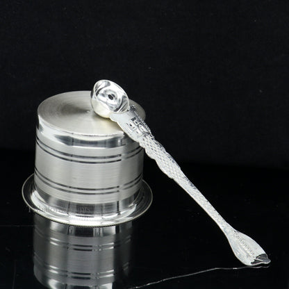 Elegant Ghee pot patra puja or worshipping Solid silver ghee bowl or pot, Butter pot for kitchen, silver puja utensils from India su541 - TRIBAL ORNAMENTS