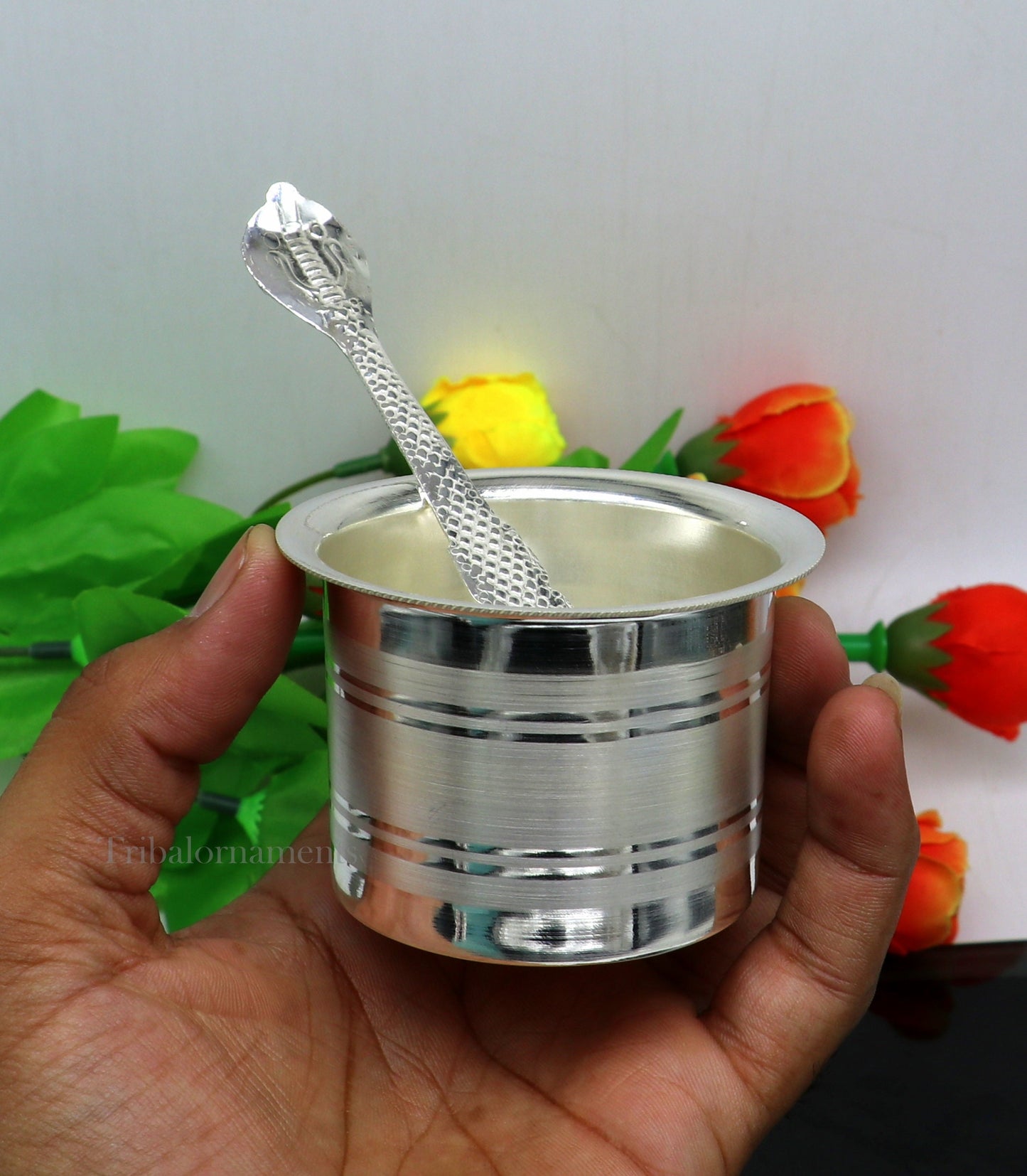 Elegant Ghee pot patra puja or worshipping Solid silver ghee bowl or pot, Butter pot for kitchen, silver puja utensils from India su541 - TRIBAL ORNAMENTS