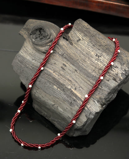 Elegant handmade TRIBAL ORNAMENTS galaxy necklace with silver and semi-precious beads, triple chain design in 925 silver.