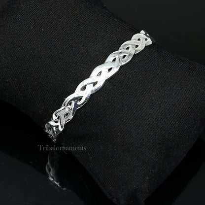 Elegant 925 sterling silver adjustable cuff bangle bracelet by Tribal Ornaments, featuring a stylish unisex design.