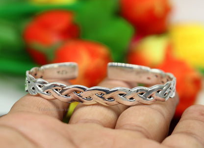 Elegant 925 sterling silver adjustable cuff bangle bracelet with stylish tribal design, unisex jewelry by Tribal Ornaments.