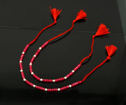 Elegant tribal anklets with semi-precious ruby stones and 925 silver beads, modern beaded jewelry ankle bracelet for women.