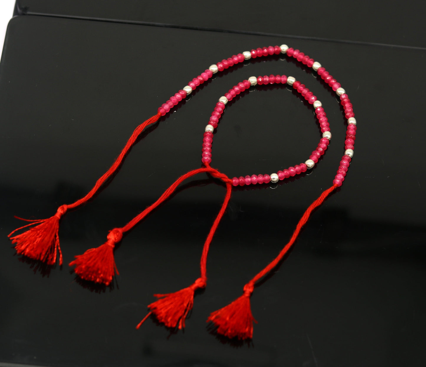 Elegant threads anklets semi precious ruby stone and 925 silver beads, custom made ankle bracelet, pretty gift modern beaded jewelry ank249 - TRIBAL ORNAMENTS