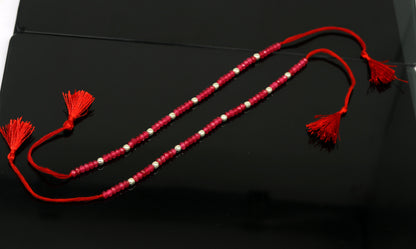 Elegant TRIBAL ORNAMENTS anklet with semi-precious ruby stones and 925 silver beads, custom-made beaded jewelry for ankles.
