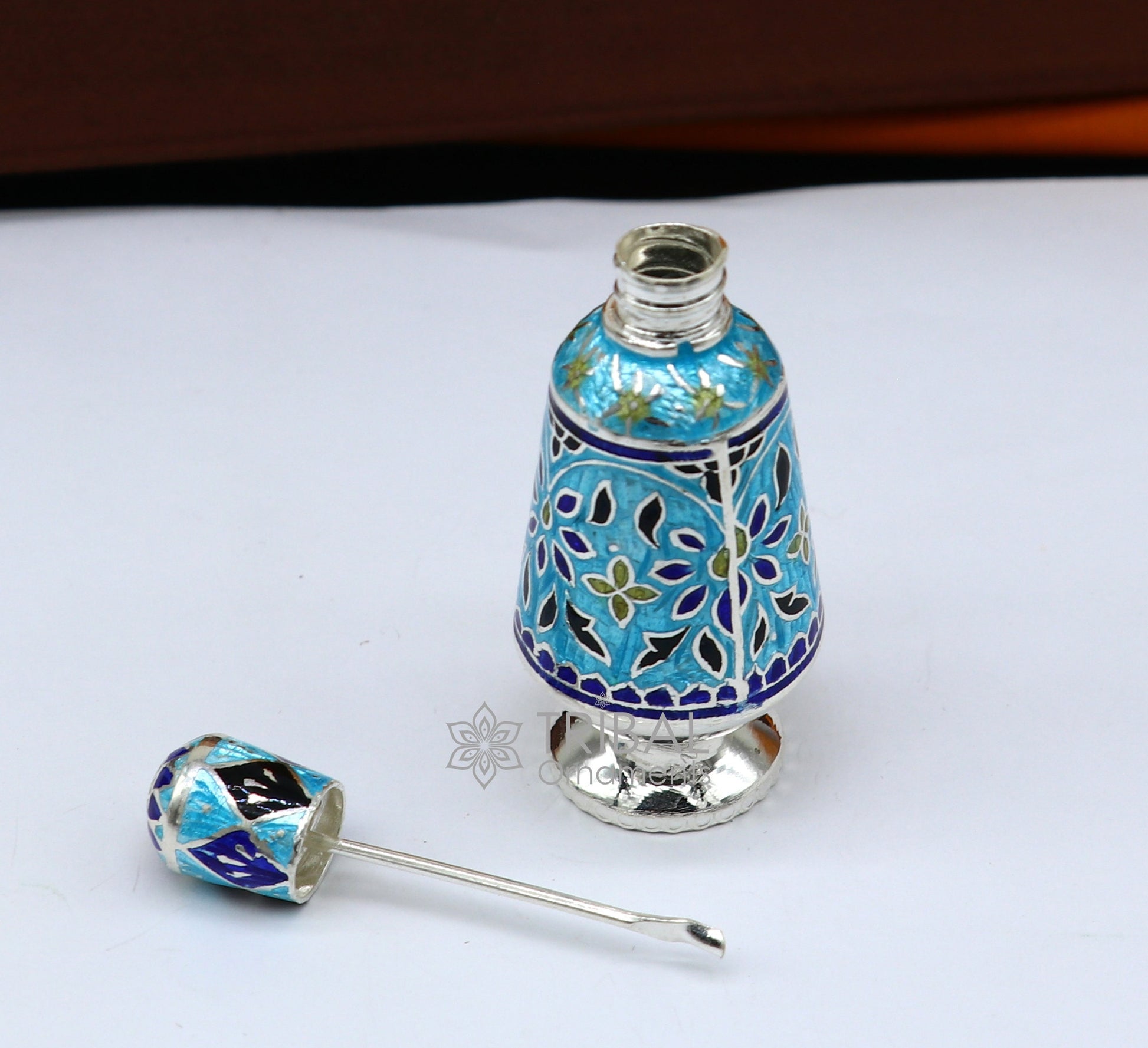 Enamel work 925 Sterling silver handmade fabulous trinket box, gorgeous container box, casket box, sindoor box brides gifting box stb791 - TRIBAL ORNAMENTS