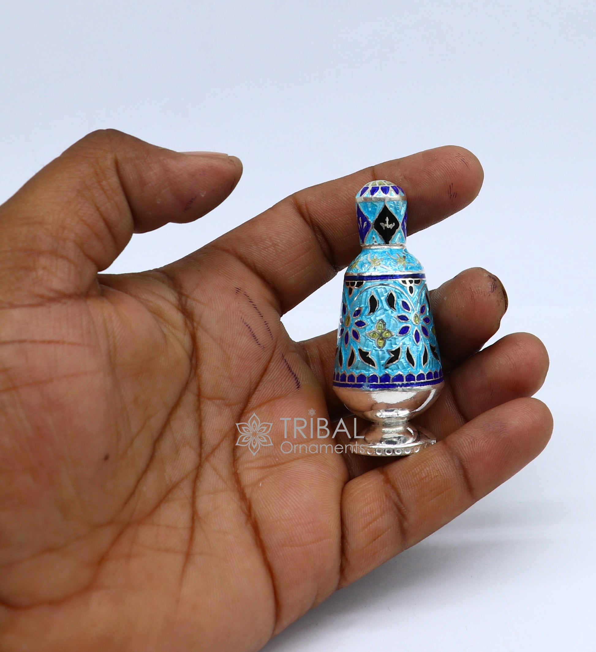 Enamel work 925 Sterling silver handmade fabulous trinket box, gorgeous container box, casket box, sindoor box brides gifting box stb791 - TRIBAL ORNAMENTS