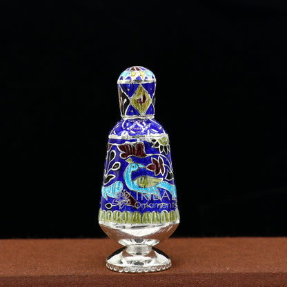 Enamel work 925 Sterling silver handmade peacock design trinket box, gorgeous container/ casket box, Sindoor box brides gifting box stb792 - TRIBAL ORNAMENTS