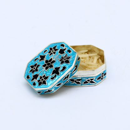 Enamel work 925 sterling silver trinket box, casket box, container, Sindoor box vintage design enamel brides jewelry stb778 - TRIBAL ORNAMENTS