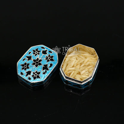 Enamel work 925 sterling silver trinket box, casket box, container, Sindoor box vintage design enamel brides jewelry stb778 - TRIBAL ORNAMENTS