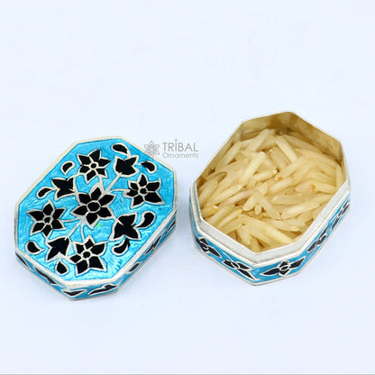 Enamel work 925 sterling silver trinket box, casket box, container, Sindoor box vintage design enamel brides jewelry stb778 - TRIBAL ORNAMENTS