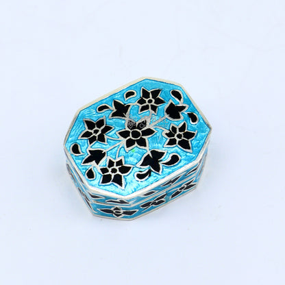 Enamel work 925 sterling silver trinket box, casket box, container, Sindoor box vintage design enamel brides jewelry stb778 - TRIBAL ORNAMENTS