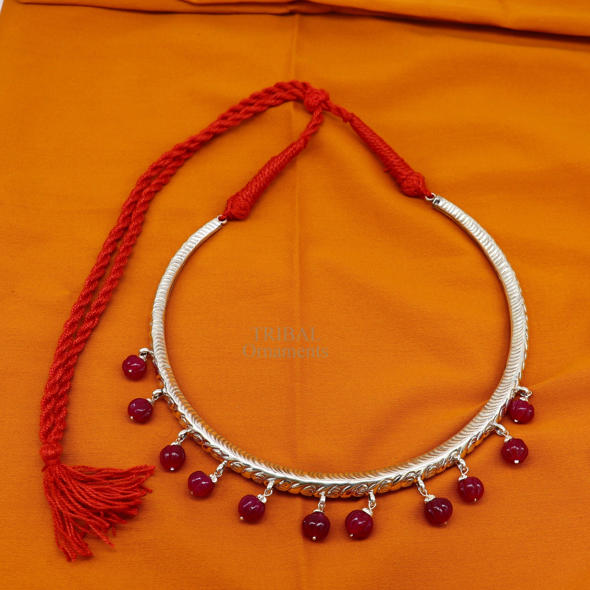 Sterling silver ethnic choker necklace with vintage chitai and kandrai work, tribal design for belly dance or Banjara jewelry.