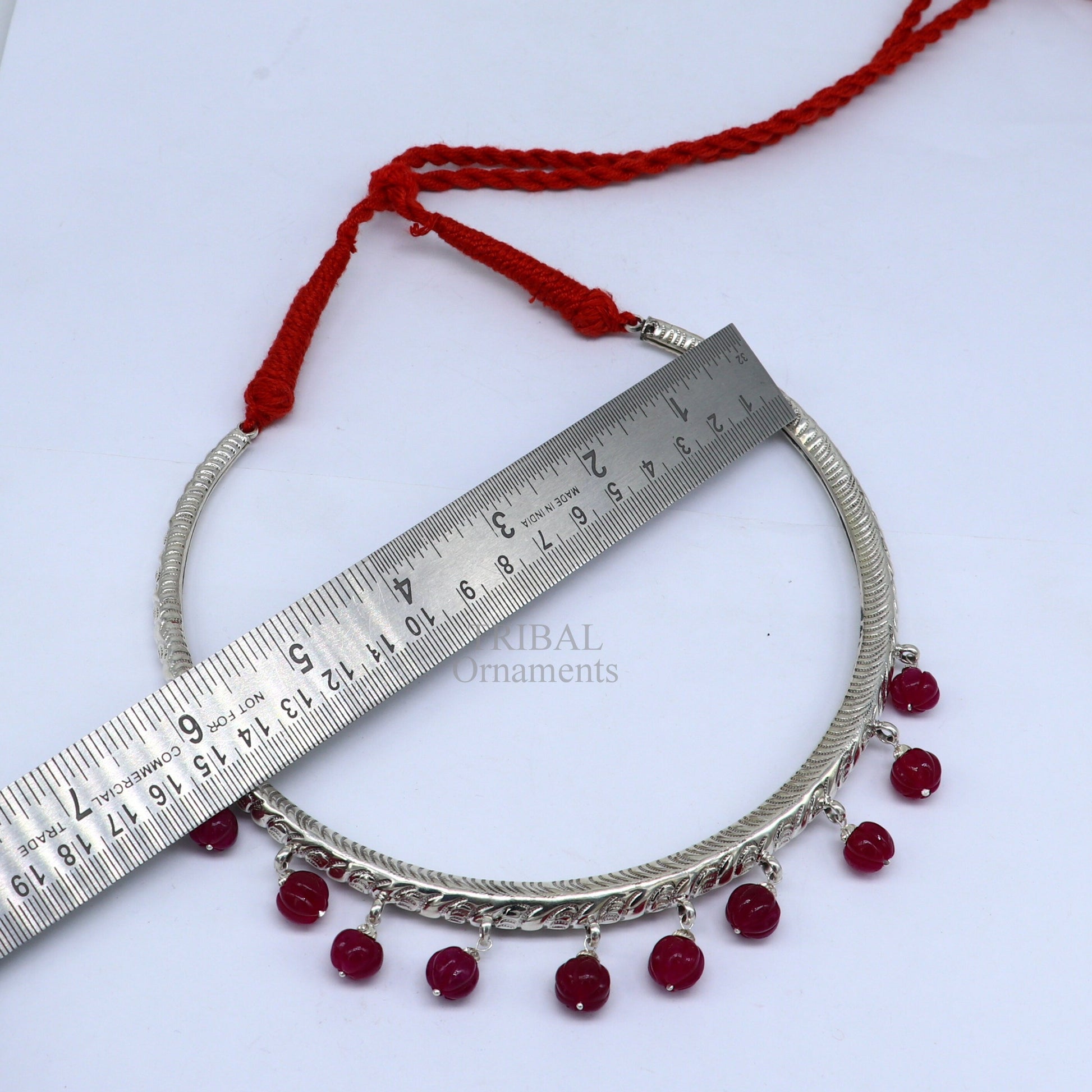 Sterling silver ethnic choker necklace with chitai and kandrai work, vintage tribal design, ideal for belly dance and Banjara jewelry.