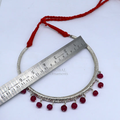 Sterling silver ethnic choker necklace with chitai and kandrai work, vintage tribal design, ideal for belly dance and Banjara jewelry.