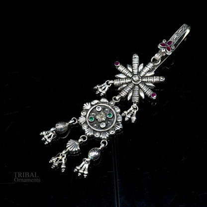 Ethnic wedding sari waist jewelry, pure 925 sterling silver vintage stylish belly dance sari chhalla btooch, waist belly jewelry skey11 - TRIBAL ORNAMENTS