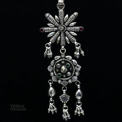 Ethnic wedding sari waist jewelry, pure 925 sterling silver vintage stylish belly dance sari chhalla btooch, waist belly jewelry skey11 - TRIBAL ORNAMENTS