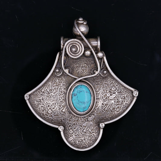 Excellent turquoise stone 925 sterling silver fabulous antique stylish pendant pretty attractive tribal jewelry from india nsp243 - TRIBAL ORNAMENTS