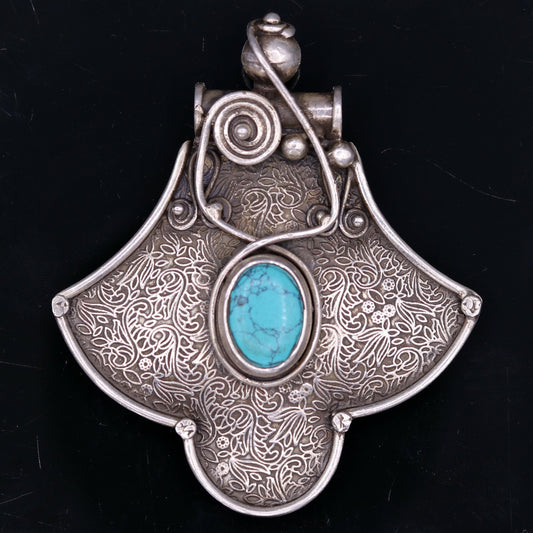 Excellent turquoise stone 925 sterling silver fabulous antique stylish pendant pretty attractive tribal jewelry from india nsp243 - TRIBAL ORNAMENTS