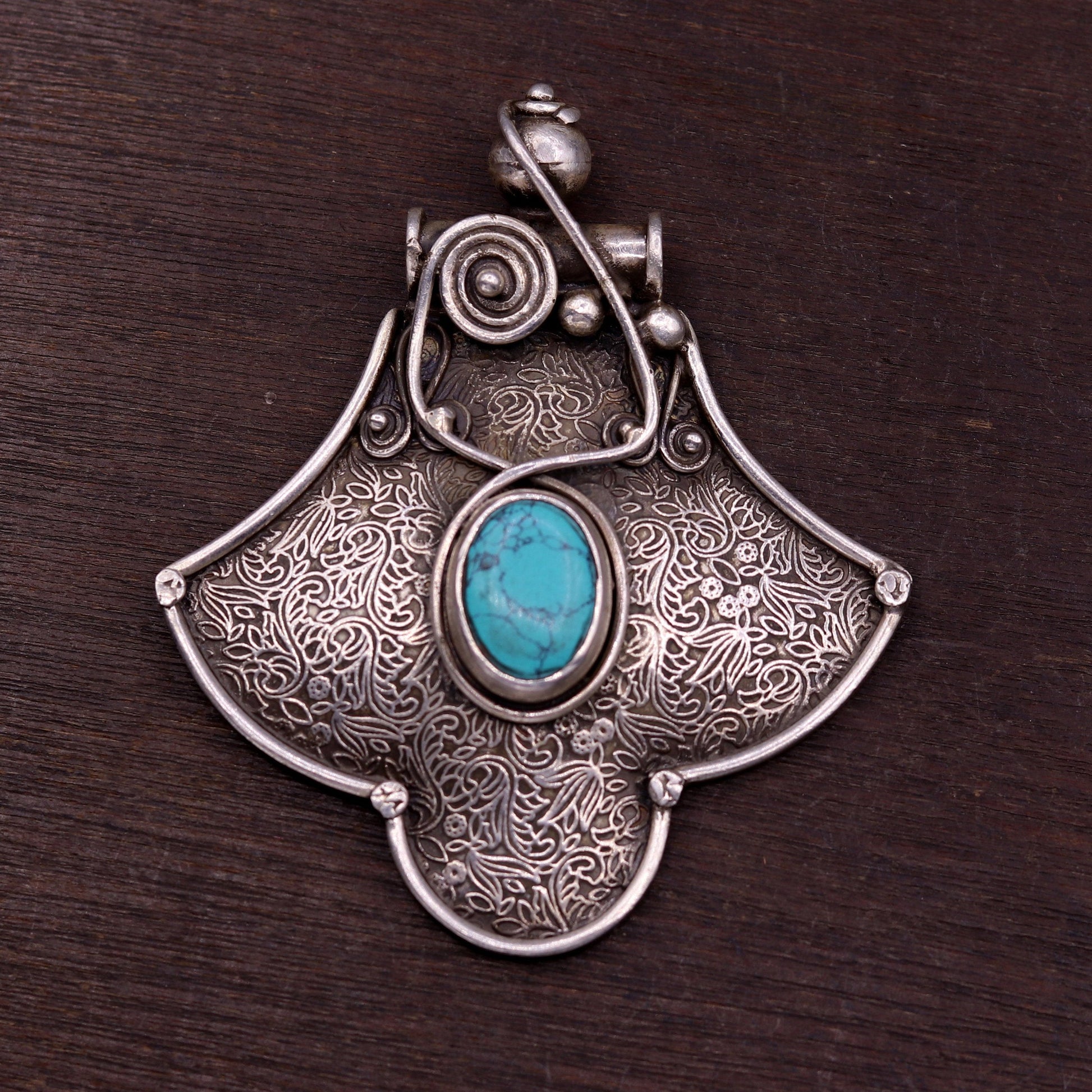 Excellent turquoise stone 925 sterling silver fabulous antique stylish pendant pretty attractive tribal jewelry from india nsp243 - TRIBAL ORNAMENTS
