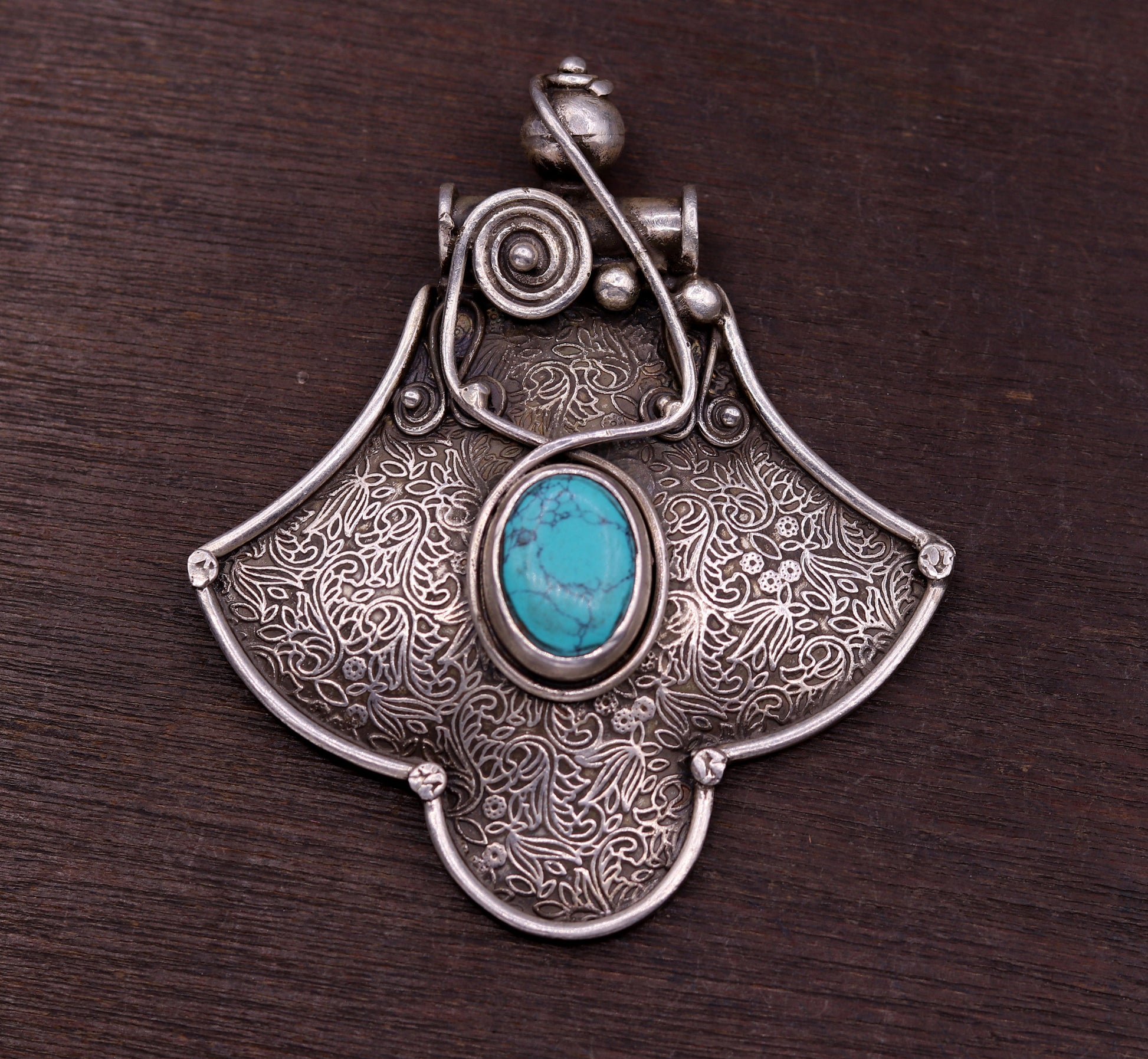 Excellent turquoise stone 925 sterling silver fabulous antique stylish pendant pretty attractive tribal jewelry from india nsp243 - TRIBAL ORNAMENTS