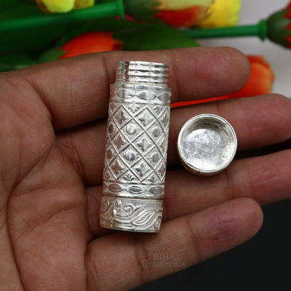 Handmade small silver tobacco box with intricate tribal design, crafted from fine 925 sterling silver, ideal for men's accessories.
