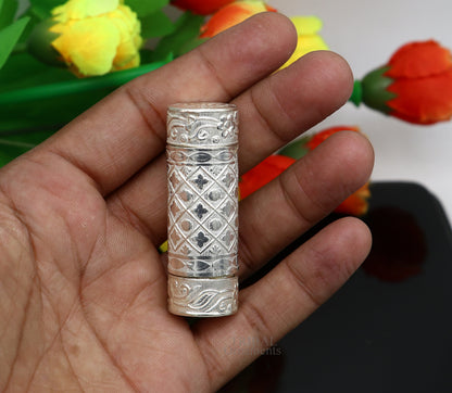 Handmade small silver tobacco box with intricate tribal design, crafted from 925 fine solid silver, ideal for men's accessories.