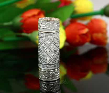 Handmade 925 solid silver tobacco and fennel storage box with intricate tribal design, ideal for men's accessories.