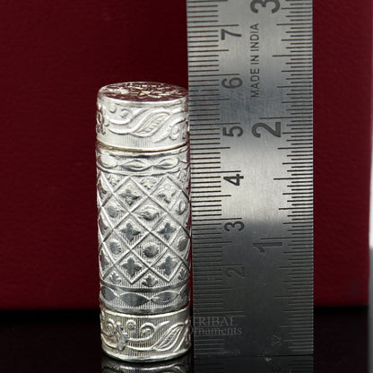 Handmade 925 solid silver small tobacco and fennel storage box by Tribal Ornaments, featuring intricate silver craftsmanship.