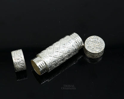 Handmade small silver tobacco box with intricate tribal design, crafted from fine 925 solid silver, ideal for men's accessories.