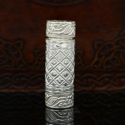 Handmade small silver tobacco box with intricate tribal design, crafted from fine 925 solid silver, ideal for men's accessories.