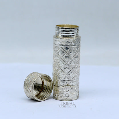 Handmade 925 silver tobacco and storage box with intricate tribal design, small size, ideal for men's accessories.