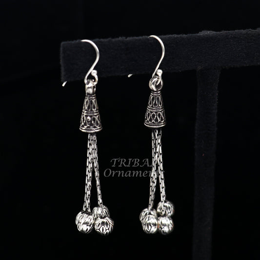 Exclusive 925 sterling silver handmade fabulous Drop dangling hoops earring, trendy stylish long earring personalized wedding gift s1143 - TRIBAL ORNAMENTS