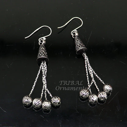 Exclusive 925 sterling silver handmade fabulous Drop dangling hoops earring, trendy stylish long earring personalized wedding gift s1143 - TRIBAL ORNAMENTS