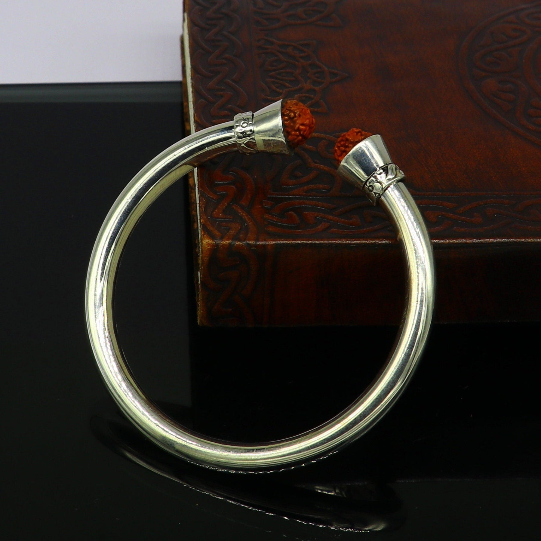 Exclusive 925 sterling silver handmade plain shiny stylish bangle bracelet kada, elegant tribal rudraksha bangle gifting jewelry nsk385 - TRIBAL ORNAMENTS