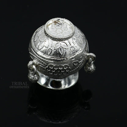 Small handmade 925 sterling silver Kalash pot for puja, traditional water or milk offering vessel, from Tribal Ornaments India