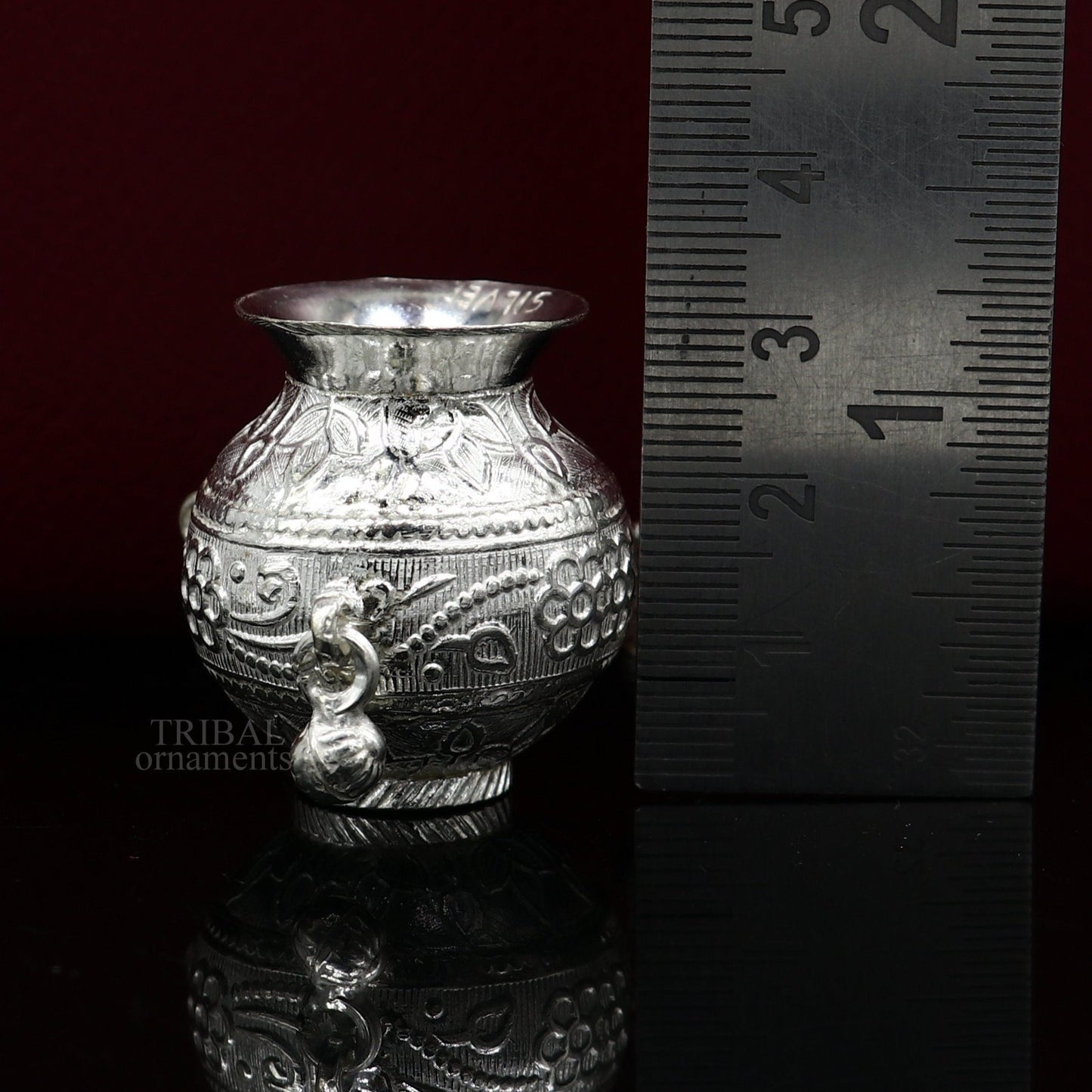 Exclusive 925 sterling silver handmade plain small Kalash or pot, unique special silver puja article, water or milk kalash pot india su706 - TRIBAL ORNAMENTS