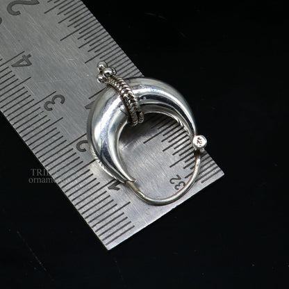 Exclusive 925 sterling silver Handmade vintage ethnic style hoops earrings Kundal unisex tribal stylish unique Bali jewelry India ear1230 - TRIBAL ORNAMENTS