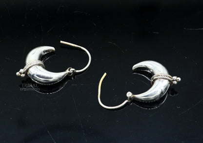 Exclusive 925 sterling silver Handmade vintage ethnic style hoops earrings Kundal unisex tribal stylish unique Bali jewelry India ear1236 - TRIBAL ORNAMENTS