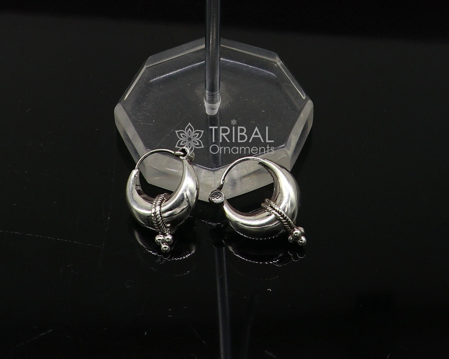 Exclusive 925 sterling silver Handmade vintage ethnic style small hoops earrings unisex tribal stylish unique Bali jewelry India S1150 - TRIBAL ORNAMENTS