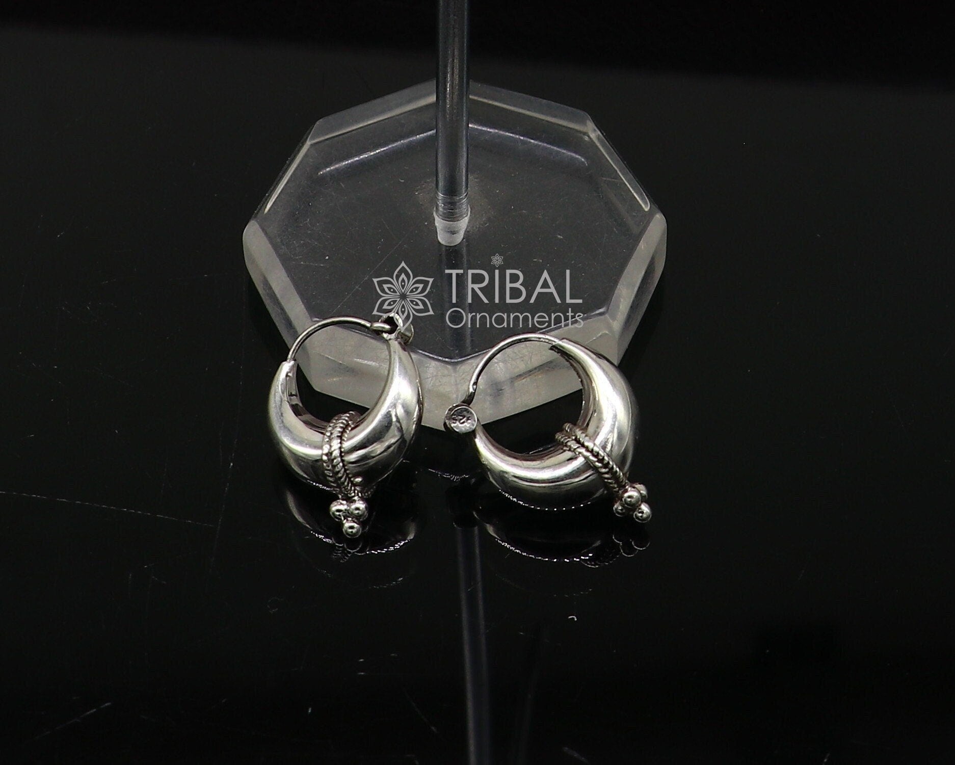 Exclusive 925 sterling silver Handmade vintage ethnic style small hoops earrings unisex tribal stylish unique Bali jewelry India S1150 - TRIBAL ORNAMENTS