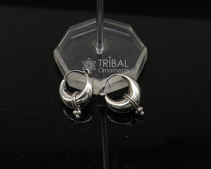 Exclusive 925 sterling silver Handmade vintage ethnic style small hoops earrings unisex tribal stylish unique Bali jewelry India S1150 - TRIBAL ORNAMENTS