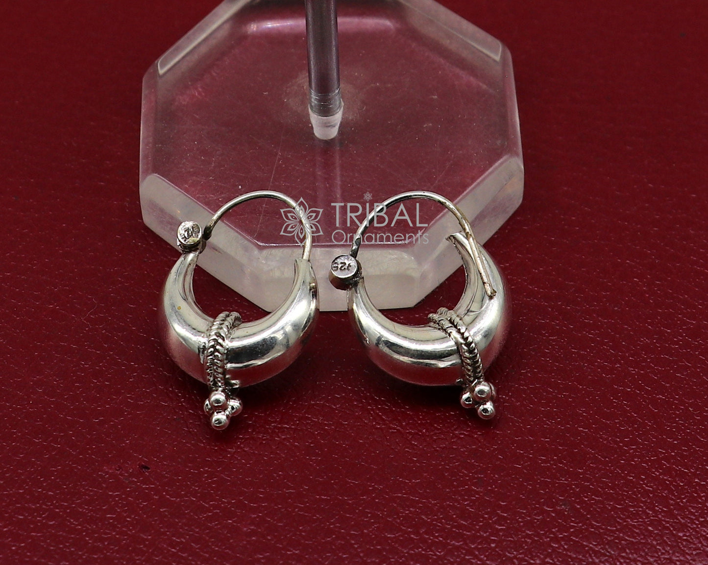 Exclusive 925 sterling silver Handmade vintage ethnic style small hoops earrings unisex tribal stylish unique Bali jewelry India S1150 - TRIBAL ORNAMENTS