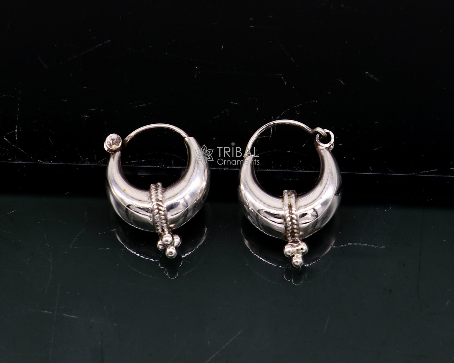 Exclusive 925 sterling silver Handmade vintage ethnic style small hoops earrings unisex tribal stylish unique Bali jewelry India S1150 - TRIBAL ORNAMENTS