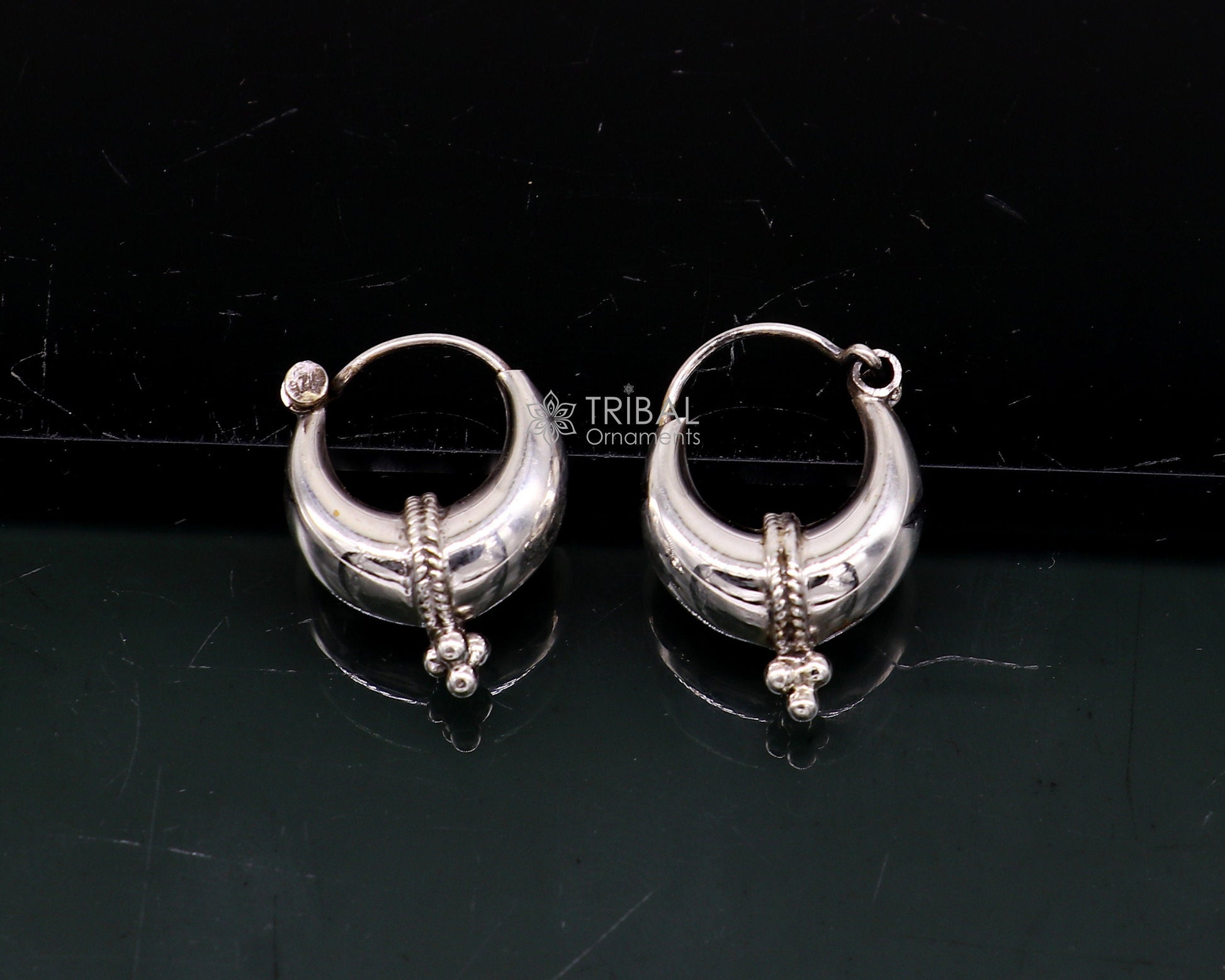 Exclusive 925 sterling silver Handmade vintage ethnic style small hoops earrings unisex tribal stylish unique Bali jewelry India S1150 - TRIBAL ORNAMENTS