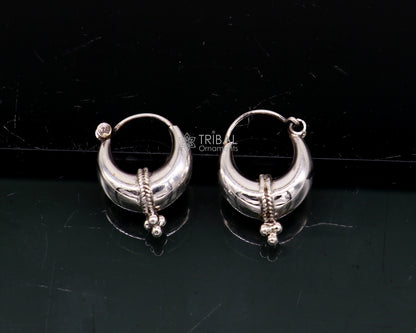 Exclusive 925 sterling silver Handmade vintage ethnic style small hoops earrings unisex tribal stylish unique Bali jewelry India S1150 - TRIBAL ORNAMENTS