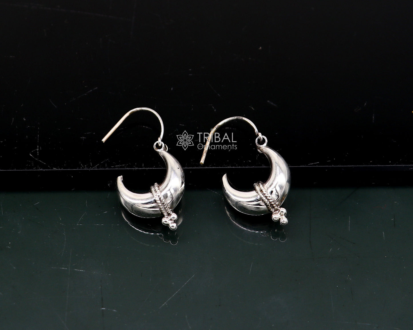 Exclusive 925 sterling silver Handmade vintage ethnic style small hoops earrings unisex tribal stylish unique Bali jewelry India S1150 - TRIBAL ORNAMENTS