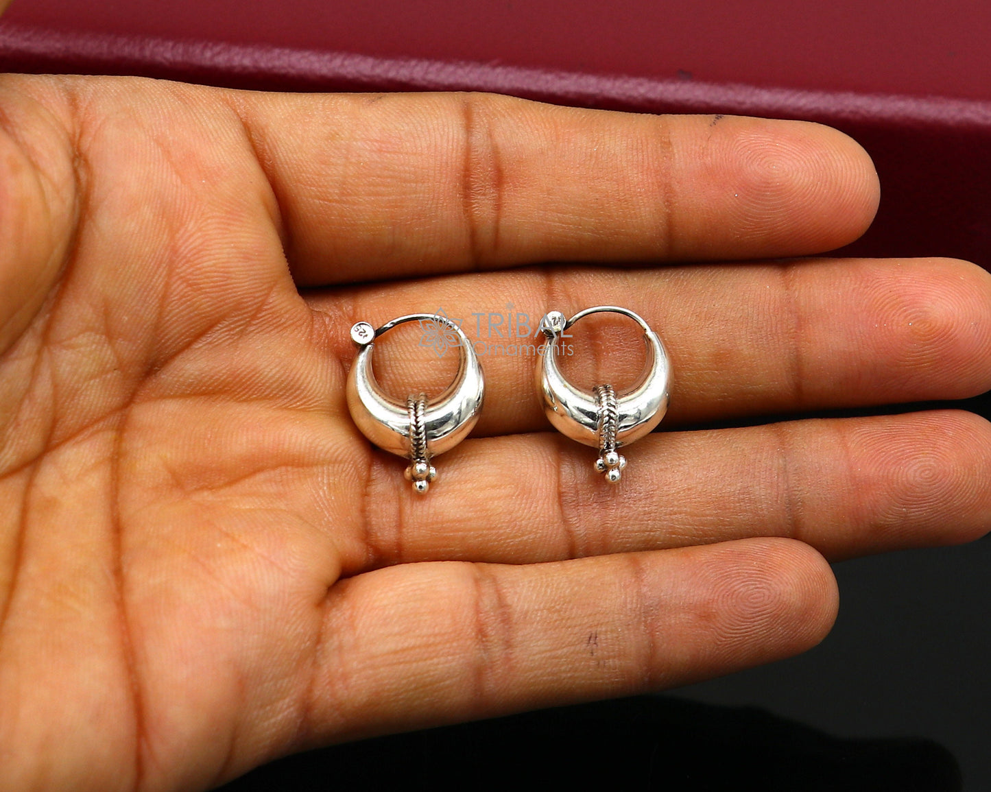 Exclusive 925 sterling silver Handmade vintage ethnic style small hoops earrings unisex tribal stylish unique Bali jewelry India S1150 - TRIBAL ORNAMENTS