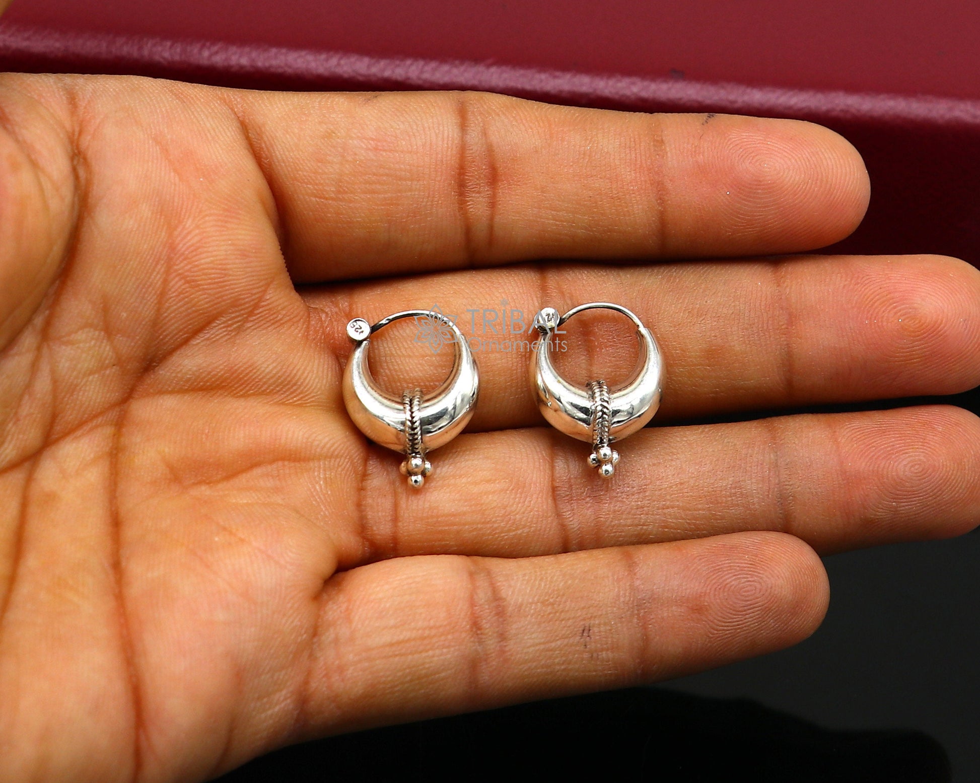 Exclusive 925 sterling silver Handmade vintage ethnic style small hoops earrings unisex tribal stylish unique Bali jewelry India S1150 - TRIBAL ORNAMENTS