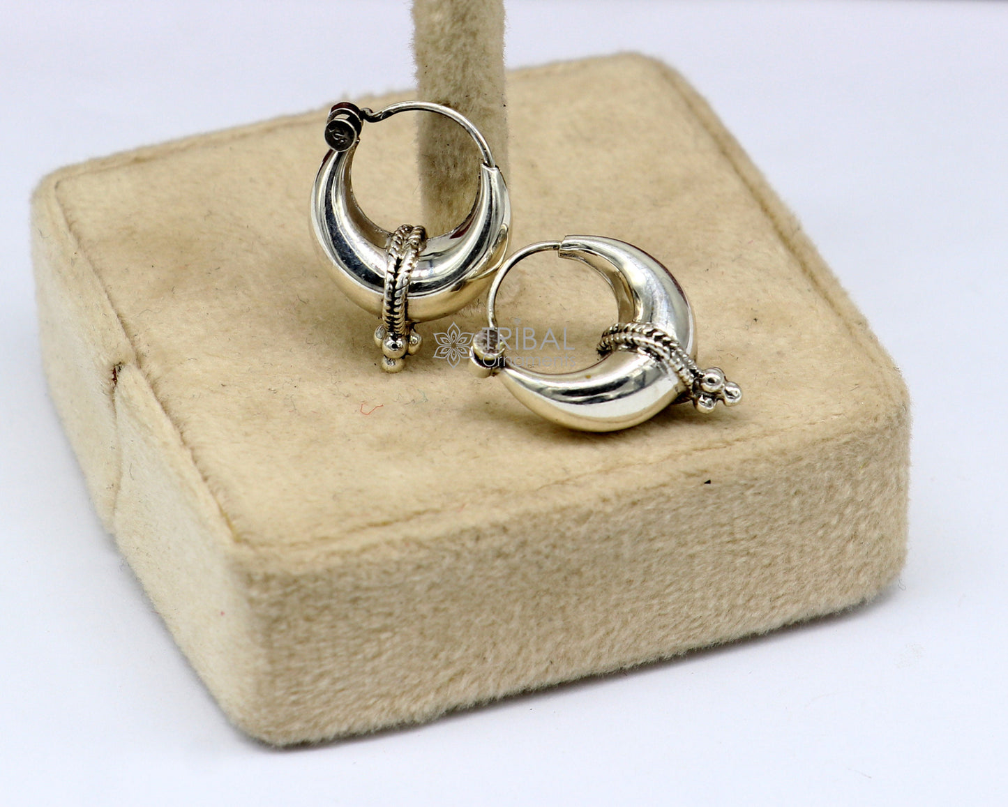Exclusive 925 sterling silver Handmade vintage ethnic style small hoops earrings unisex tribal stylish unique Bali jewelry India S1150 - TRIBAL ORNAMENTS