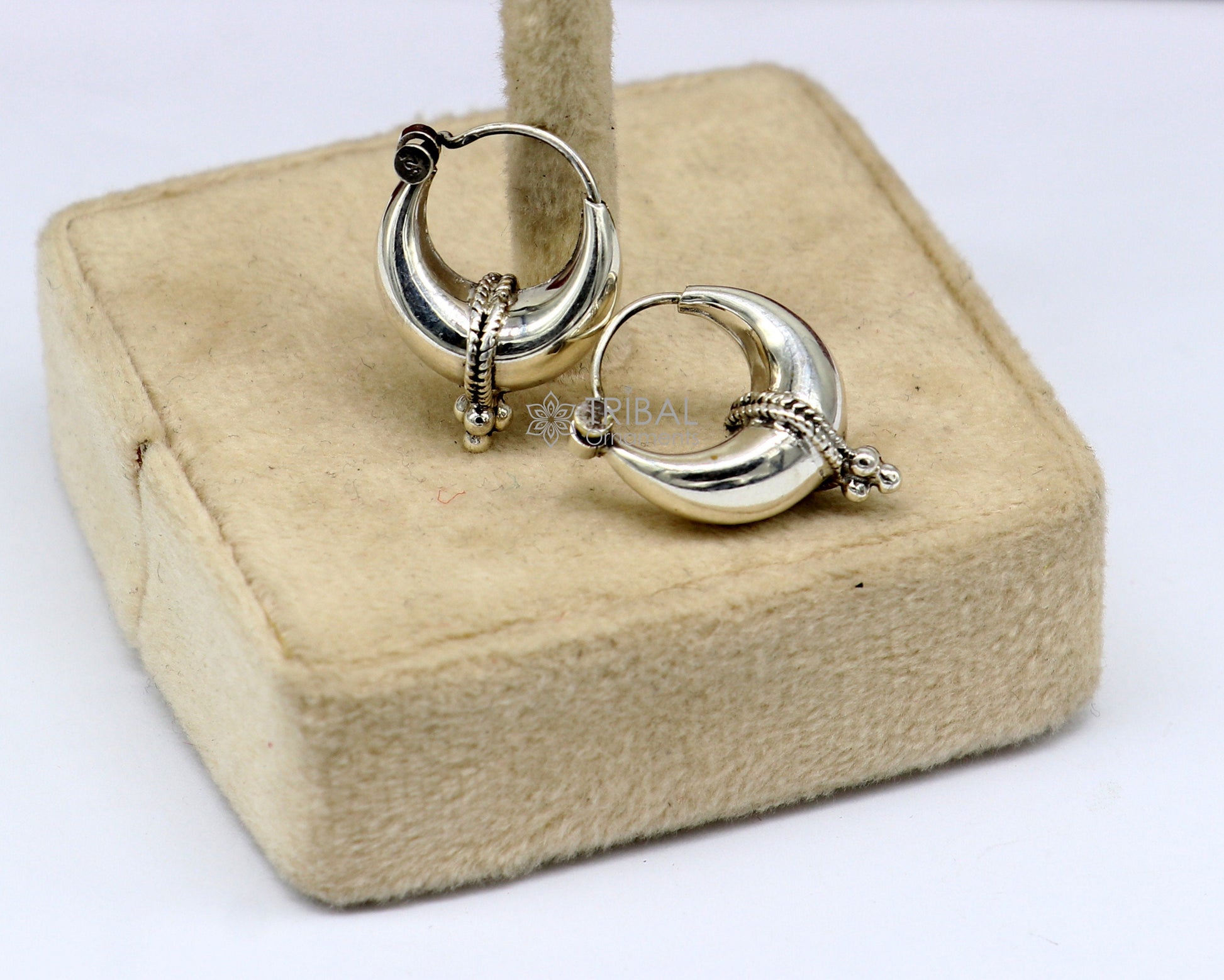 Exclusive 925 sterling silver Handmade vintage ethnic style small hoops earrings unisex tribal stylish unique Bali jewelry India S1150 - TRIBAL ORNAMENTS
